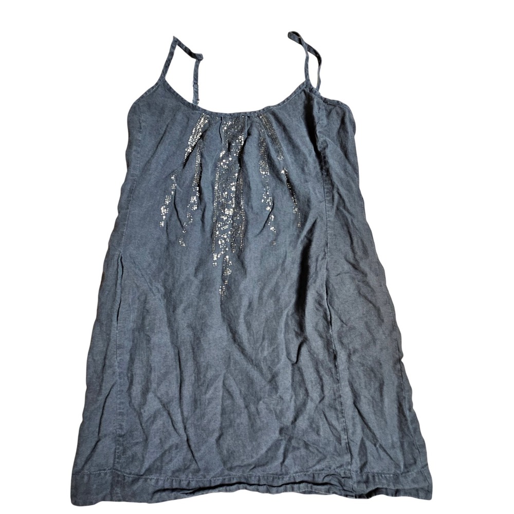 Eileen Fisher Organic Linen With Sequins Dress Cami Strappy L Elevated Basic‎